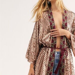 Free People Elegant Floral Kimono Robe